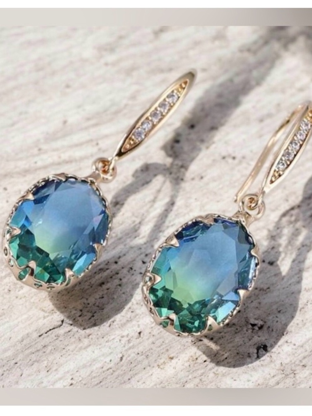New Gorgeous Oval Tourmaline CZ Drop Earrings - Picture 5 of 9